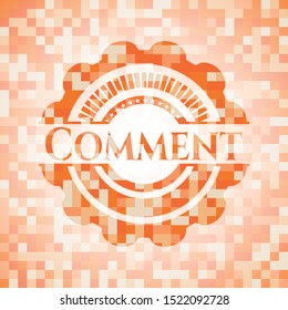 Comment orange tile background illustration. Square geometric mosaic seamless pattern with emblem inside.