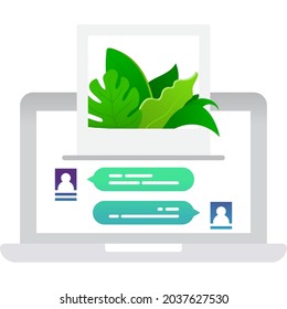 Comment photo icon. Vector design with comment in social media under picture. Computer monitor isolated on white background