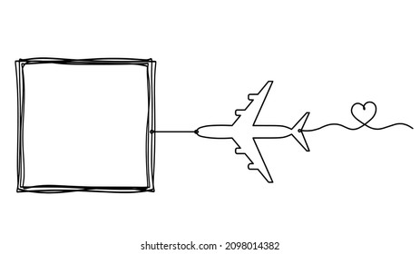 Comment with plane as line drawing on white background. Vector