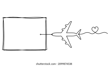 Comment with plane as line drawing on white background. Vector