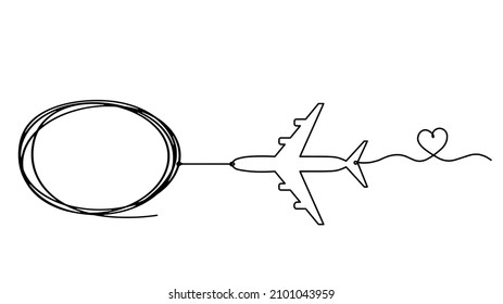 Comment with plane as line drawing on white background. Vector