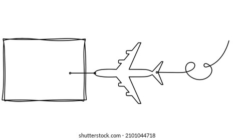 Comment with plane as line drawing on white background. Vector