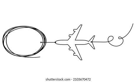 Comment with plane as line drawing on white background. Vector