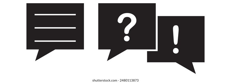 Comment question icon set. Question and answer pictogram. inquire bubble. Ask or request icon. Frequently asked questions icon in black color.
