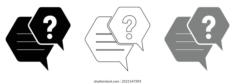 Comment question icon set. 
 question answer icon.  Vector question and answer pictogram in isolated background .