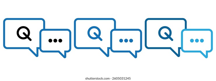 Comment question icon set. Discussion speech bubble vector on isolated white background. Set related to question marks. Vector illustrator