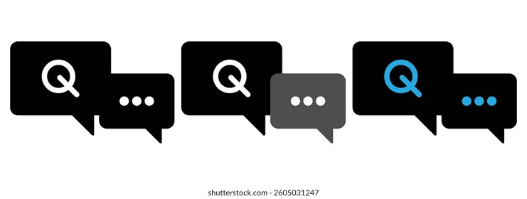 Comment question icon set. Discussion speech bubble vector on isolated white background. Set related to question marks. Vector illustrator