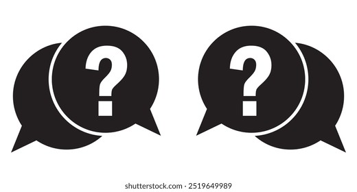 Ícone de pergunta de comentário definido. Ícone de FAQ. pictograma de perguntas e respostas. ícone perguntar ou solicitar. ícone perguntas frequentes em preto.