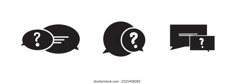 Comment question icon set. faq icon. question and answer pictogram. inquire bubble. ask or request icon. frequently asked questions icon in black and blue and blue color.