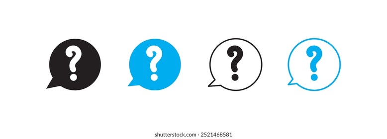 Ícone de pergunta de comentário definido. Ícone de FAQ. pictograma de perguntas e respostas. ícone perguntar ou solicitar. ícone perguntas frequentes em preto.