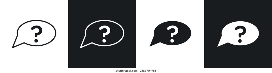 Comment question icons collection in black and white filled and line versions