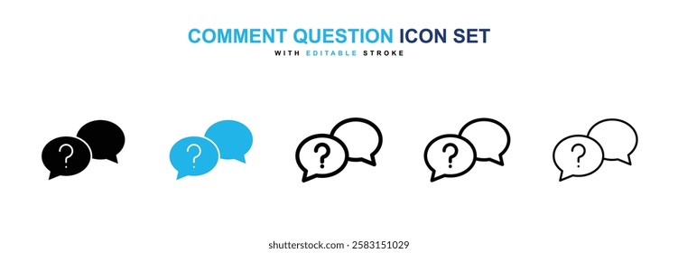 Comment question icons vector collection in black and blue colors on white background