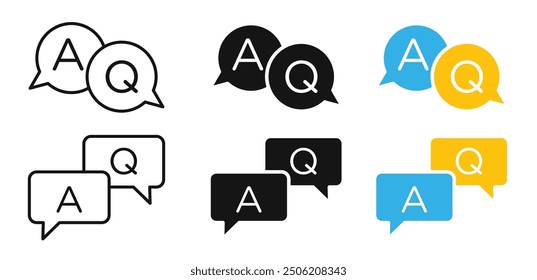 Conjunto de iconos de línea de pregunta de comentario. icono de línea de preguntas frecuentes. pictograma de pregunta y respuesta. burbuja de consulta. signo de pregunta o solicitud. icono de Preguntas frecuentes para diseños de Ui.
