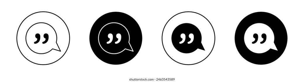 Comment quote icon set. definition or description vector symbol. feedback dialog bubble sign. speech text balloon icon in black filled and outlined style.