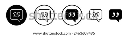 Comment quote icon set. Vector symbols for definitions, descriptions, feedback dialog bubbles, and speech text balloons.