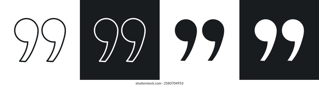 Comment quote icons collection in black and white filled and line versions