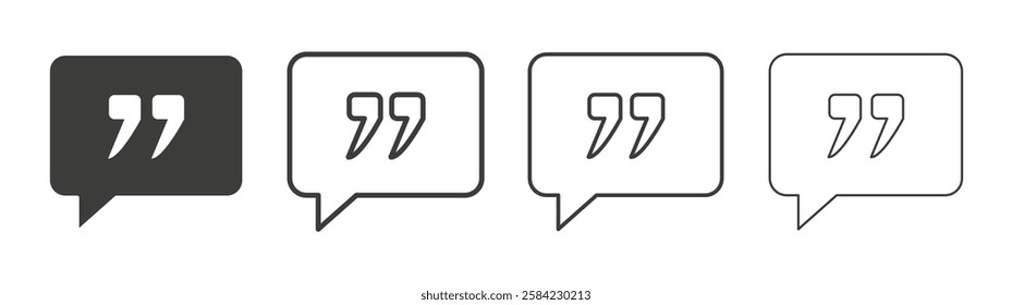 Comment quote icons set. Liner outlined and flat black color