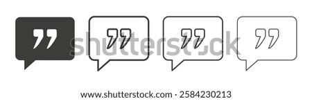 Comment quote icons set. Liner outlined and flat black color