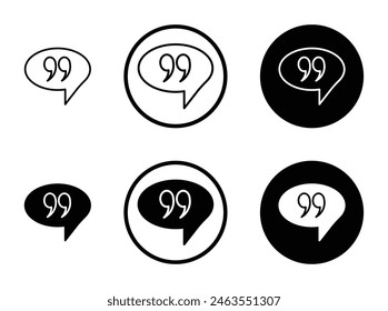 Comment quote vector icon set. definition or description vector symbol. feedback dialog bubble sign. speech text balloon icon suitable for apps and websites UI designs.