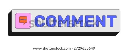 Comment rectangular UI web button. Text reply. Post feedback engagement. User reaction. Online discussion. Colorful clickable element. Call to action for social media, streaming. Rubik font used