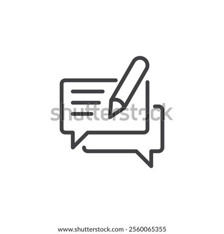 Comment Section line icon. linear style sign for mobile concept and web design. Two speech bubbles with a pencil outline vector icon. Writing feedback symbol, logo illustration. Vector graphics