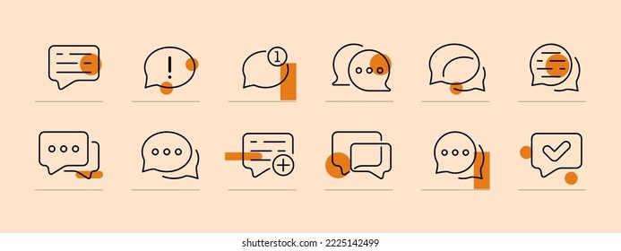 Comment set icon. Speech bubble, time for review, customer, reaction, notification, correspondence, message, sms, ringtone, rating, rate, positive, user. Feedback concept. Pastel color background