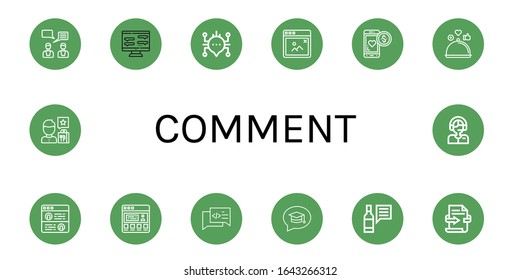 comment simple icons set. Contains such icons as Feedback, Chat, Pop up, Loyalty, Review, Testimonial, Commentator, can be used for web, mobile and logo