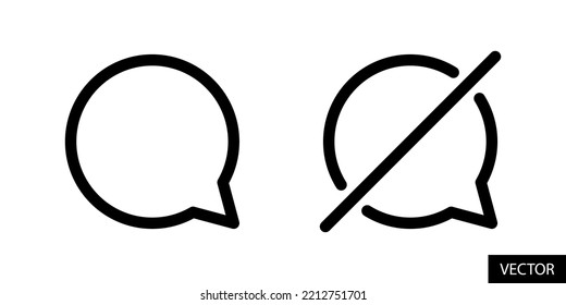 Comment, Comment slash, Turn on off comments concept vector icons in line style design for website, app, UI, isolated on white background. Editable stroke. EPS 10 vector illustration.