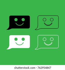 Comment smile message icon . Black and white color set .