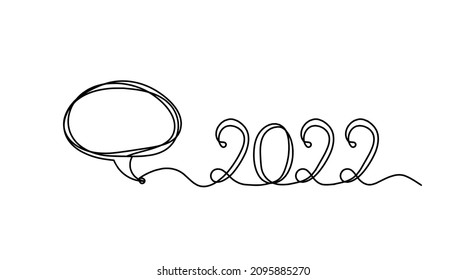 Comment space with 2022 as line drawing on white background. Vector