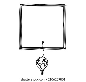 Comment space with globe lightbulb as line drawing on white background. Vector