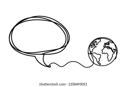 Comment space with globe as line drawing on white background. Vector