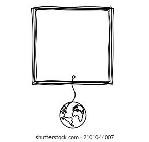 Comment space with globe as line drawing on white background. Vector