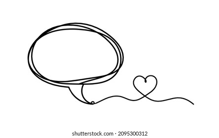 Comment space with heart as line drawing on white background. Vector