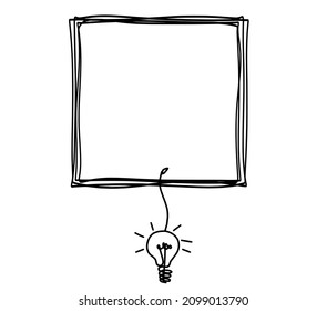 Comment space  with lightbulb as line drawing on white background. Vector