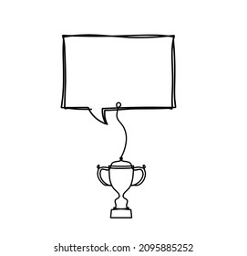 Comment space with trophy as line drawing on white background. Vector