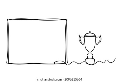 Comment space with trophy as line drawing on white background. Vector