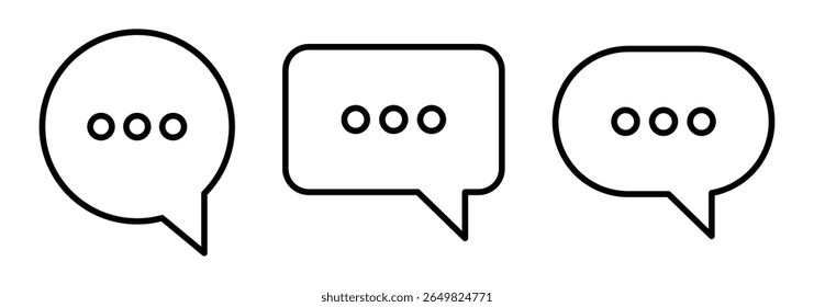 Símbolo de comentário definido. Linha, coleção de ícones de balões de fala. Converse, mensagem, mensagem, sms, bate-papo, bate-papo, ícone de conversa ilustração vetorial.
