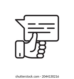 Comment thin line icon, speech bubble with thumbs up. Modern vector illustration.