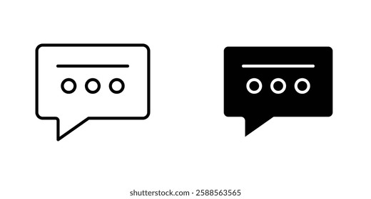 Comment vectors icons set in filled and strokes on white background