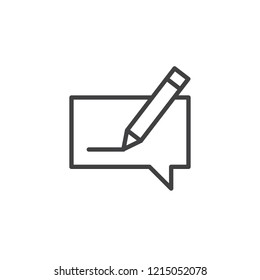 Comment writing outline icon. linear style sign for mobile concept and web design. Speech bubble and pen simple line vector icon. Edit message symbol, logo illustration. Pixel perfect vector graphics