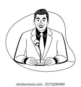 Commentator illustration in glyph style 
