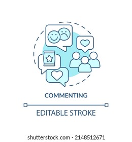 Commenting turquoise concept icon. Communication function abstract idea thin line illustration. Expressing opinions. Isolated outline drawing. Editable stroke. Arial, Myriad Pro-Bold fonts used