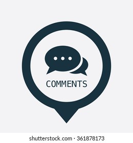 comments icon on white background map pin