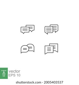 Kommentare, Zeilensymbol-Set. Soziale Chatting-Kommunikationstechnologie. Dialog sprechen, Nachricht senden, Kommentar. Konversation Sprache Blase Vektorgrafik. Design auf weißem Hintergrund. EPS10