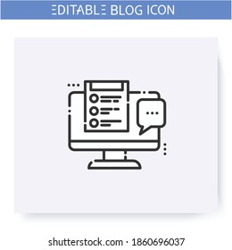 Icono de línea de comentarios. Burbuja del discurso. Comunicación en Internet, charlando. Blogueo y transmisión. Red social. Comunidad de Internet. Administración de contenido. Ilustración vectorial aislada. Trazo editable 