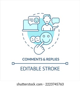 Comments and replies turquoise concept icon. Social media activity abstract idea thin line illustration. Isolated outline drawing. Editable stroke. Arial, Myriad Pro-Bold fonts used