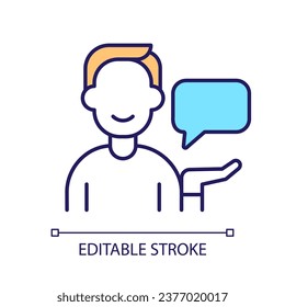 Comments RGB color icon. Send messages. Digital communication. Online conversation. Provide help. Isolated vector illustration. Simple filled line drawing. Editable stroke. Arial font used