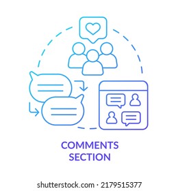 Comments section blue gradient concept icon. Website users feedback and interaction. Advanced SEO abstract idea thin line illustration. Isolated outline drawing. Myriad Pro-Bold font used