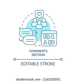 Comments section turquoise concept icon. Website users feedback. Advanced SEO abstract idea thin line illustration. Isolated outline drawing. Editable stroke. Arial, Myriad Pro-Bold fonts used